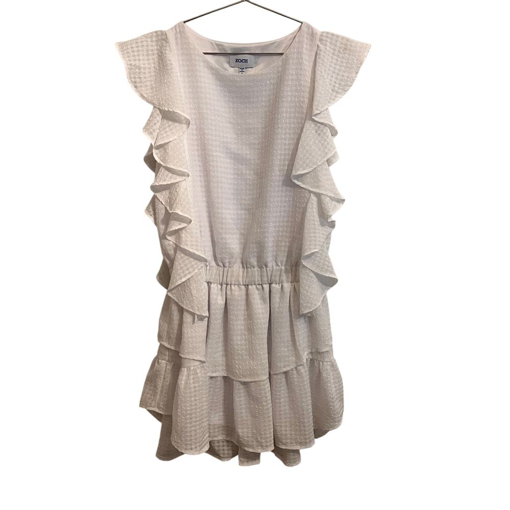 KOCH Womens Bright White Madison Check Dress, ruflle, Size S - Picture 3 of 9